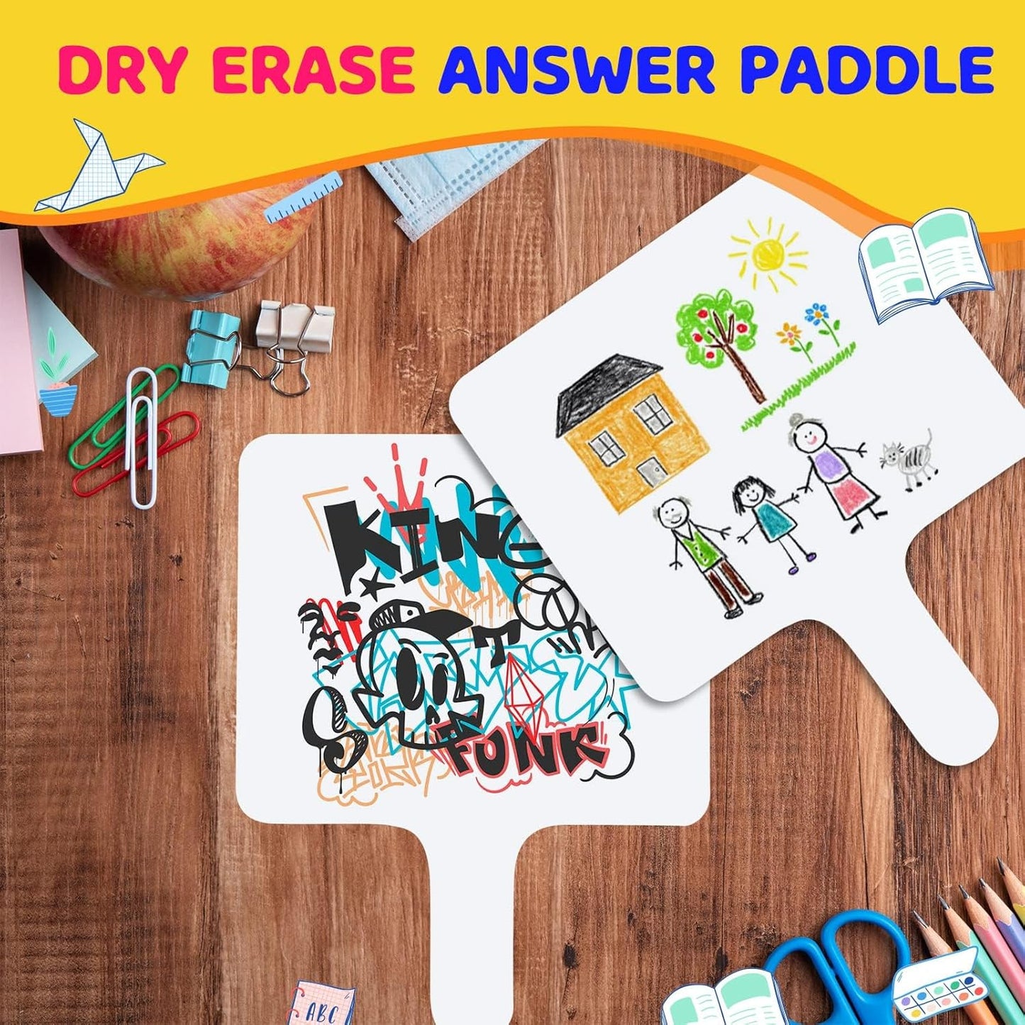 12 Pcs Dry Erase Answer Paddle 7 x 9 Inch Handheld Wooden White Board Double Sided Dry Erase Small Whiteboards for Students Classroom Games Party Auction Paddles for Bidding Meeting Voting(12)