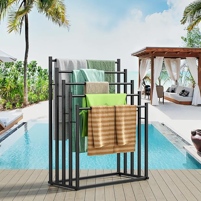 Honiter Towel Racks for Bathroom, 5 Tier Wide Towel Drying Rack Outdoor, Free Standing Towel Rack, Pool Towel Blanket Stand and Display Rack for Oversized Bath Towels