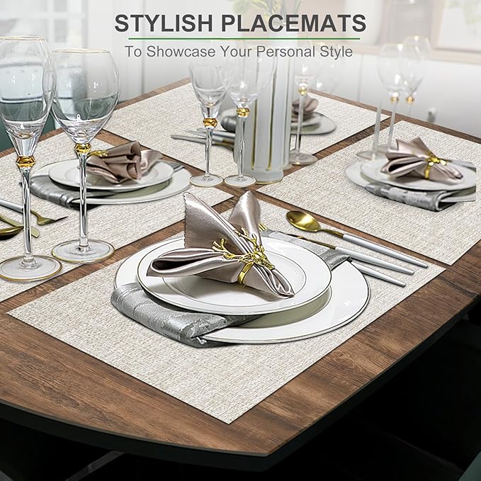 BETEAM Placemats Set of 6, Woven Vinyl Placemat for Dining Table Washable Wipeable Kitchen Place Mats Durable Indoor Outdoor Table Mats