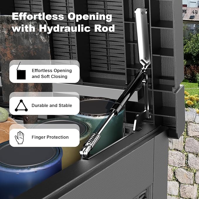 320 Gallon Waterproof Outdoor Storage Box, UV Resistant Resin Deck Box with Hydraulic Rod for Reinforced Stability, Perfect for Patio, Garden, and Pool（Black，320 Gallon）