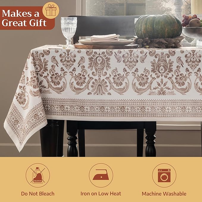 Maison d' Hermine Table Cloth Rectangle Table 100% Cotton 60 x 90 Inches Fall Tablecloth Reusable Everyday Use for Thanksgiving Christmas Decorations Dining Farmhouse Party (Allure)