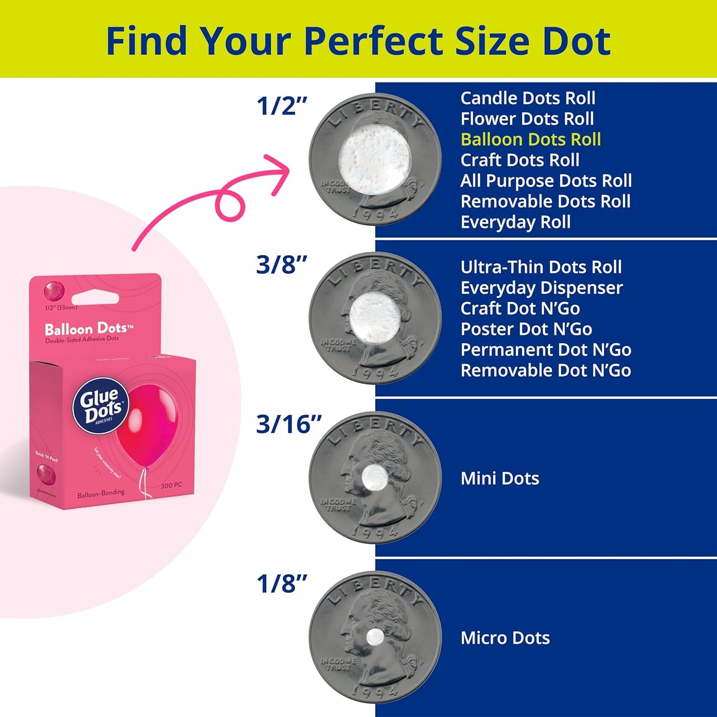 Glue Dots, Balloon Dots, Double-Sided, Permanent, 1/2", 3-Pack, 900 Total Dots, DIY Balloon Arch Decoration, Glue Tape for Party Wedding Birthday, Glue Stick and Tape Alternative, Clear