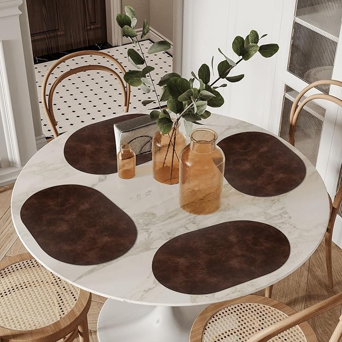 ADRIMER Placemats, Heat Resistant Oval Placemats Set of 8 Washable 12 x 17 Inch, Waterproof Table Mats, Wipeable Pu Place Mats for Kitchen, Dining Room, Coffee