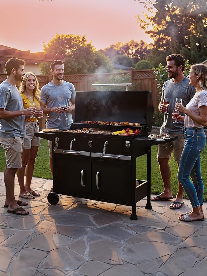 NATURAL EXPRESSIONS Charcoal Grills BBQ grill,36 in Large Smoker Grill with Dual-Zone Lifting Trays,Portable Charcoal Grill with Foldable Side Tables,Large Outdoor Grill for Camping,BBQ,Party,Picnic