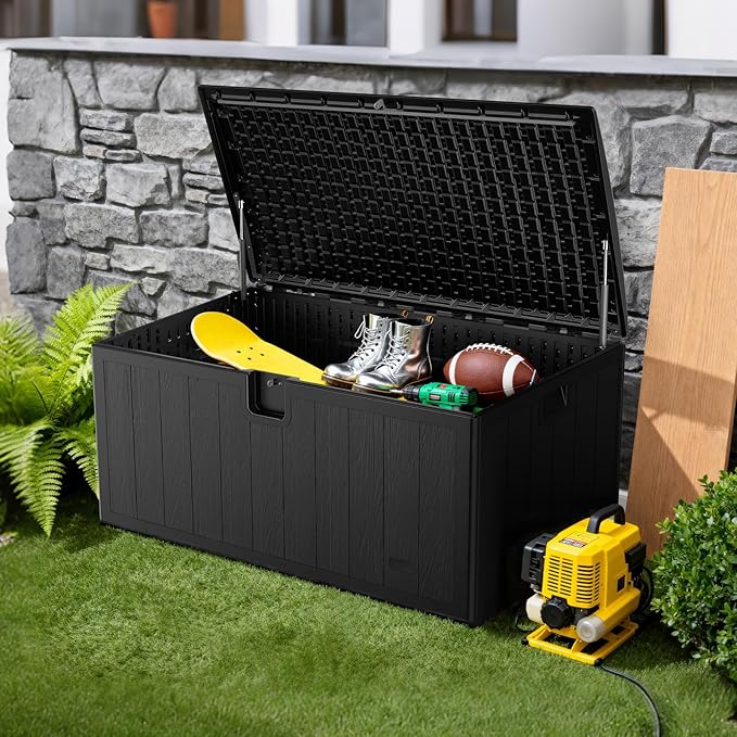 JEKO&JEKO 240 Gallon Outdoor Storage Box Set, 2-Pack (110 Gallon & 130 Gallon) Deck Boxes with Lockable Lid for Patio and Garden, Black