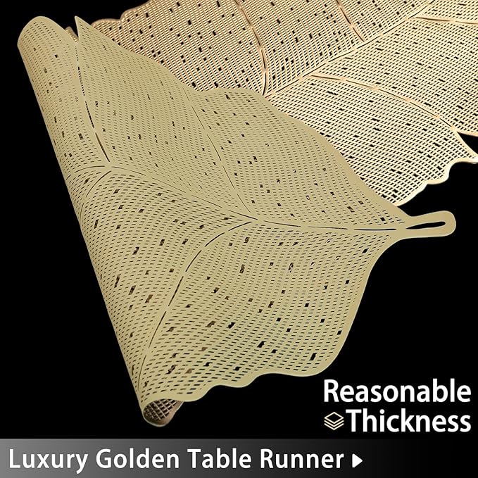 FAVE Gold Table Runner 36 Inches Dining Table Runner Heat Resistant Table Mats for Wedding, Banquet, Birthday, Party, Restaurant(Golden Musaleaf)