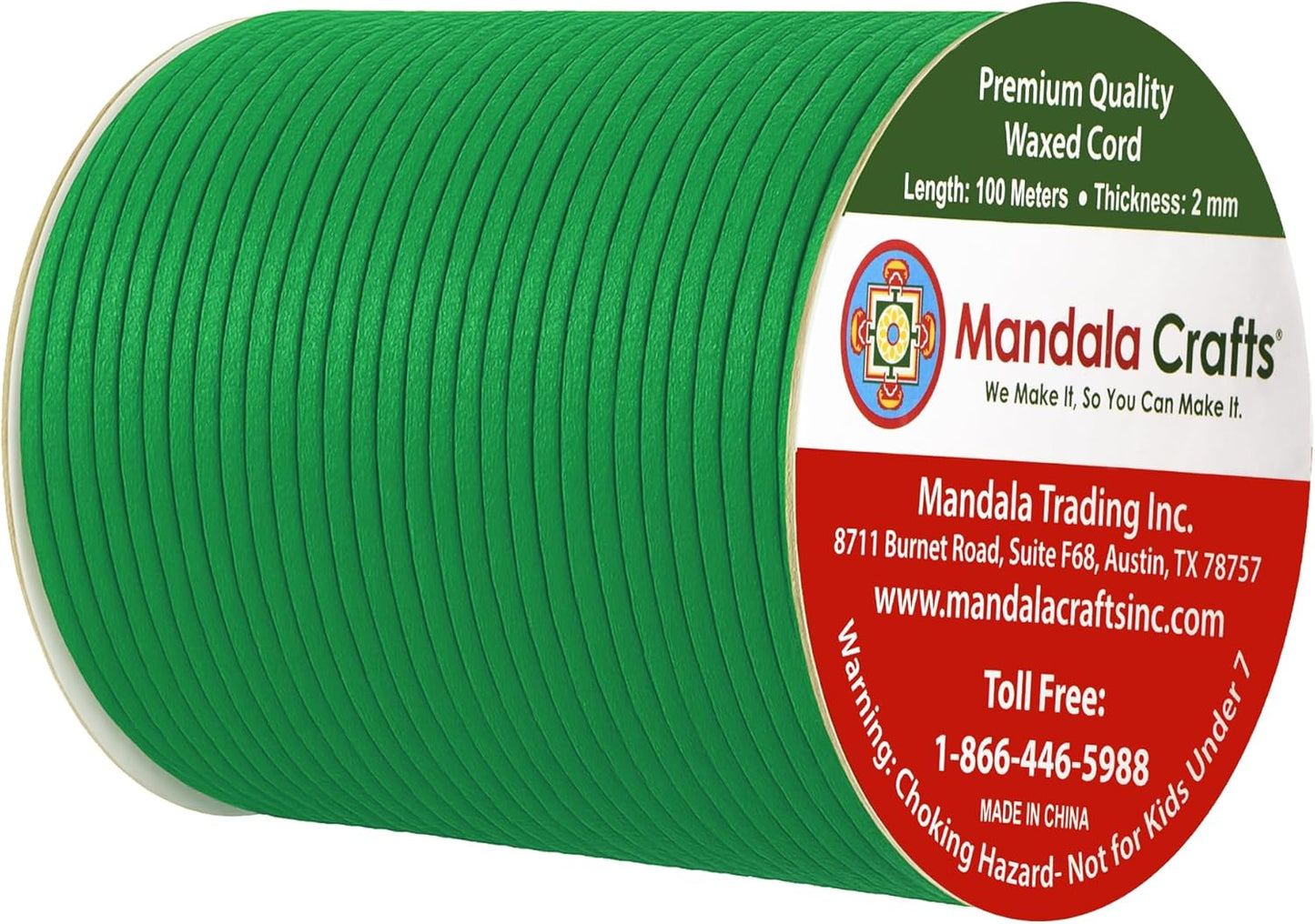 Mandala Crafts 2mm 109 Yards Kelly Green Cotton Waxed Cord for Jewelry Making Bracelet Cord Waxed String - Beading String Thread Jewelry Cords for Necklaces String