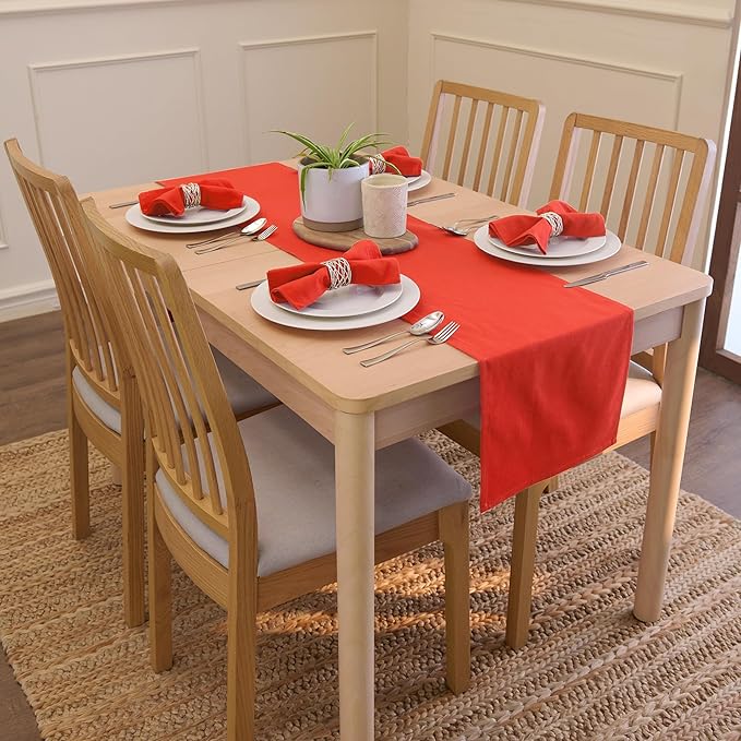 Encasa XO Table Runner 13"x104" Long | Cotton Canvas Fabric | Brick Solid Color | Machine Washable & Durable
