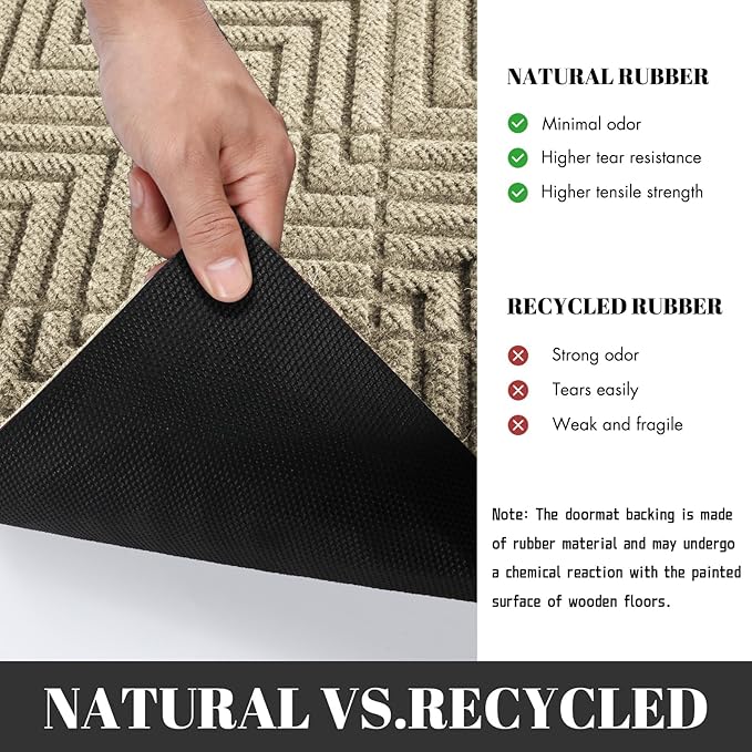 Yimobra Door Mats Outdoor 29.5x17, All-Season Waterproof Outdoor Mats for Front Door Entrance with Drainage Holes, Heavy Duty Non-Slip Doormat for Garage Patio Entryway Indoor, Beige Square