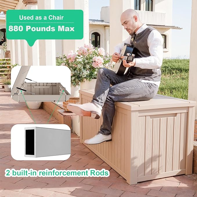 DRATO 200 Gallon Deck Box, Waterproof Resin Large Outdoor Storgae Box for Patio Furniture, Patio Cushions, Gardening Tools, Pool Supplies, Lockable（Gray，200 Gallon）