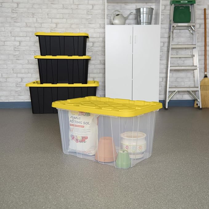 Sterilite 12 Pack Industrial Storage Box with Comfort Carrying Handles, 27 Gal, Yellow