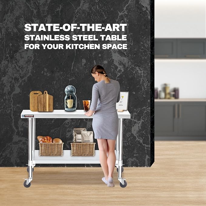 DuraSteel 30x60 NSF Stainless Steel Cart - Heavy Duty Food Prep Table with Undershelf - Rolling Kitchen Island on Wheels for Commercial Restaurant Kitchen, Garage, Outdoor Cooking, BBQ Grill, Counter