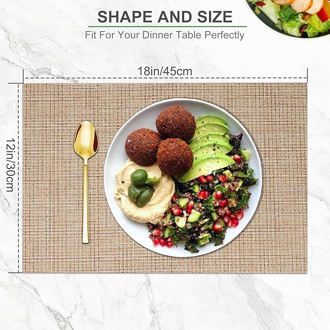 BETEAM Placemats Set of 8, Woven Vinyl Placemat for Dining Table Washable Wipeable Kitchen Place Mats Durable Indoor Outdoor Table Mats