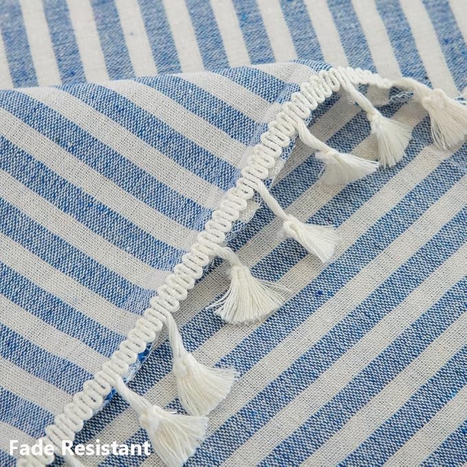 TruDelve Cotton Square Table Cloth Blue Striped Boho Cloth Tablecloths Summer Outdoor Tablecloth for Card Table Cover (Blue,55"x55",Square)