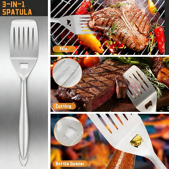 9Pcs Heavy Duty Stainless Steel Grill Accessories, Professional Barbecue Accessories BBQ Grill Tools Set with Portable Bag, Grilling Gifts for Men Dad Him,BBQ Utensils for Backyard Outdoor Camping