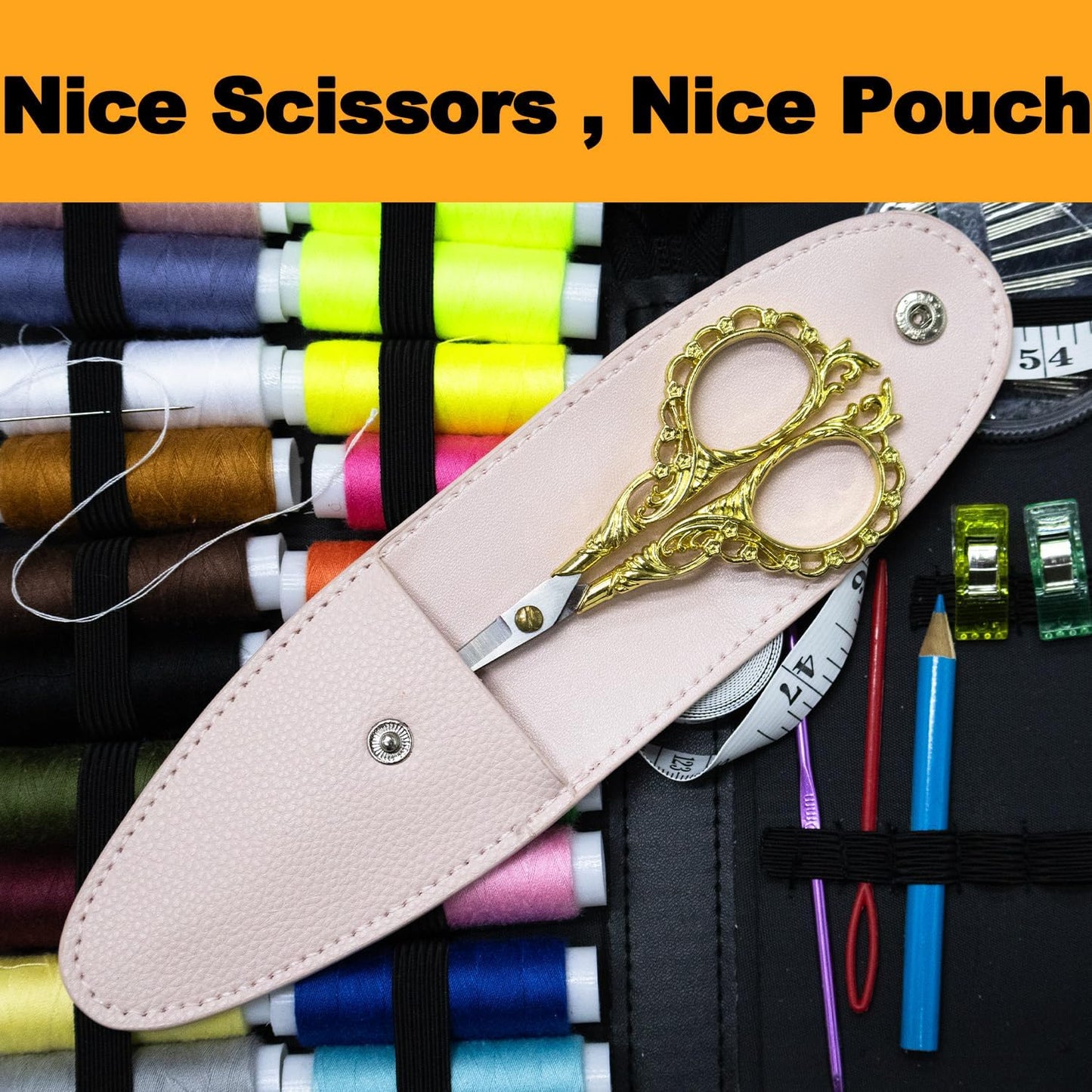 4.7 INCH Mini Stainless Steel Embroidery Scissors, Sharp Pointed Tip, Travel Scissors With Cover, Gold