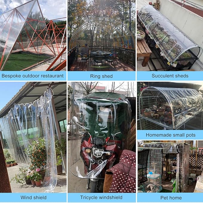 Clear Tarps Heavy Duty PVC, Transparent Tarp Durable Waterproof Dustproof Windproof, Tarpaulin with Grommets & Ropes for Greenhouse, Patio, Garden, Pavilion, Chicken, Porch, Outdoor (10' x 12')