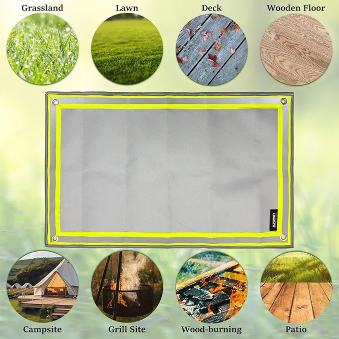 POMOLY Fire Pit Mat,Fireproof Mat Visible at Night-Great for Deck Fire Pit Base,Patio Fire Pits Pad for Outdoor Wood Burning, Wood Floor, Grass, Campsite, Lawn(31.5'' X20'')