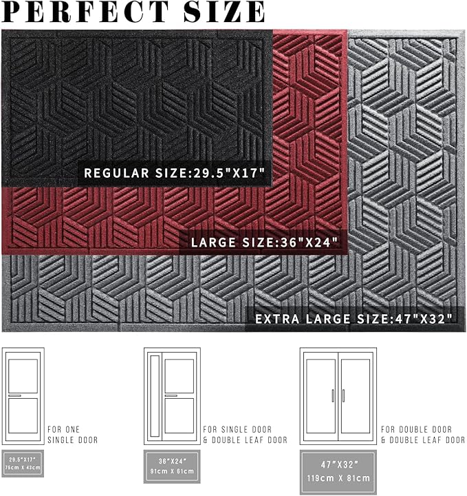 Yimobra Extra Large Door Mat 36x24, All-Season Waterproof Outdoor Mats for Front Door Entrance with Drainage Holes, Heavy Duty Non-Slip Doormat for Garage Patio Entryway Indoor, Black
