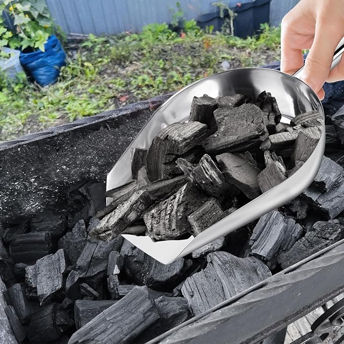 2 Pcs 14.17 in Stainless Steel Fireplace Shovel, 35-Ounce Heat Resistant Silver BBQ Grill Ash Shovels, Heavy Duty Ash Shovel for Fireplace, Garden, Barbecue Coal