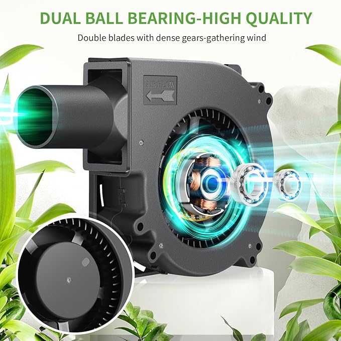120mm x 32mm Small BBQ 12V Electric Blower Fan with Controller for Squirrel Cage Air Blower, Smoker Ventilation, Inflatable Replacement, Charcoal Starter, Fireplace Wood Stove Bellow