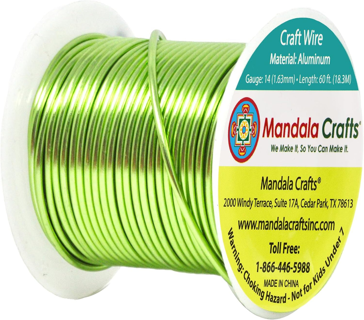 Mandala Crafts 14 Gauge Anodized Aluminum Craft Wire for Jewelry Making - 60 FT Colored Flexible Lime Green Wire - Bendable for Bonsai Armature Crafting Sculpting