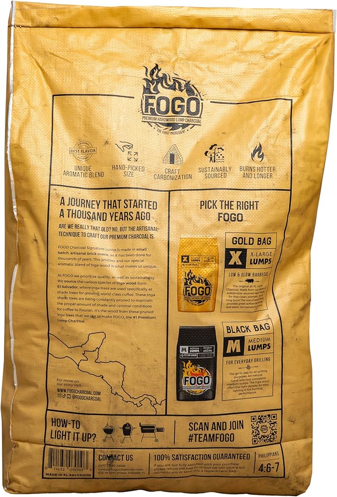 FOGO Super Premium Oak Restaurant Quality All-Natural Large Sized Hardwood Lump Charcoal for Grilling and Smoking, 17.6 Pound Bag