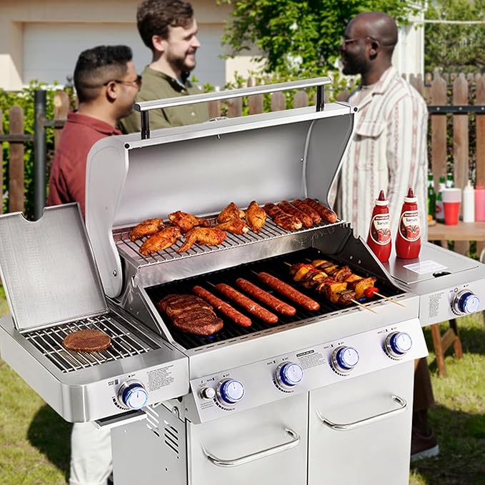 Monument Grills Larger 4-Burner Propane Gas Grills Stainless Steel with BBQ Cover(2 Items), Outdoor Use