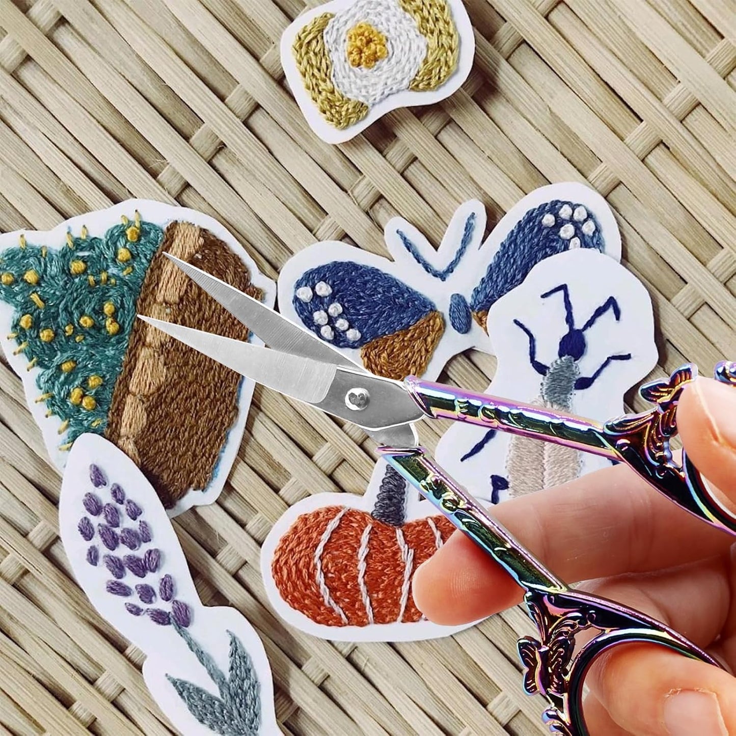 BIHRTC Small Threading Scissors 4.5 Inch Vintage Sharp Detail Shears with Artificial Leather Cover Stainless Steel Tip Dressmaker Shears DIY Tools for Embroidery Crochet Craft Needlework