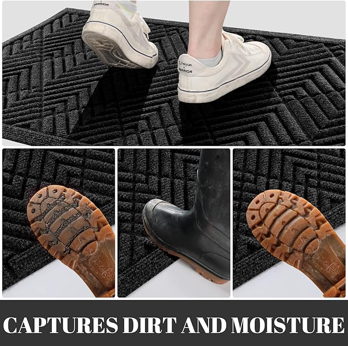 Yimobra Door Mats Outdoor 29.5x17, All-Season Waterproof Outdoor Mats for Front Door Entrance with Drainage Holes, Heavy Duty Non-Slip Doormat for Garage Patio Entryway Indoor, Black Square