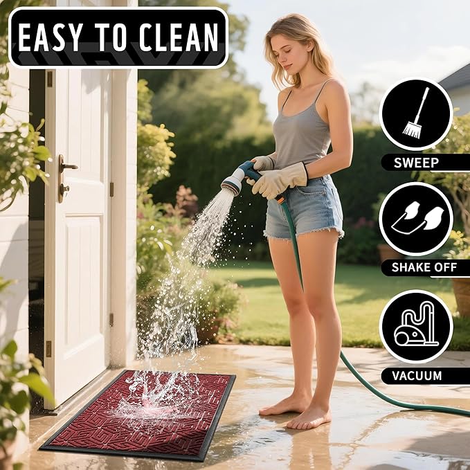 Yimobra Large Door Mat 36x24, All-Weather Waterproof Outdoor Mats for Front Door, Non Slip Rubber Doormat for Patio Proch Outside Entryway Indoor, Red