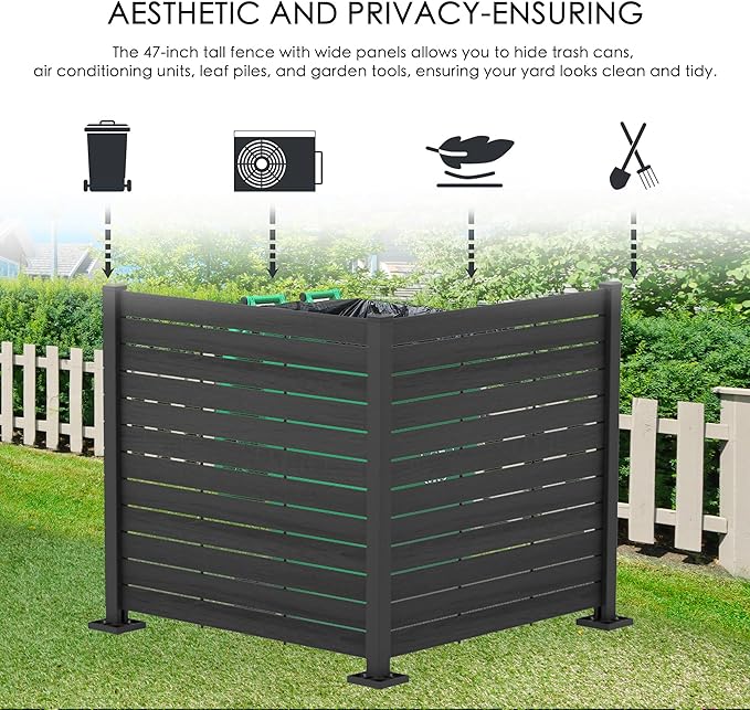 Kozyard 50" W x 48" H Outdoor Privacy Screens Aluminum Post, Air Conditioner Fence Panels, Pool Equipment Enclosure, Trash Can Screens Fence Kit for Outside Backyard Patio 4Panels