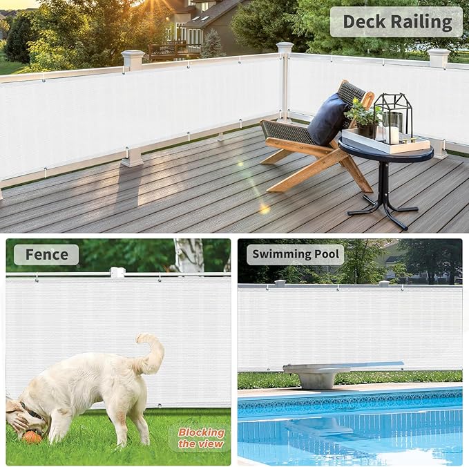 LOVE STORY Balcony Privacy Screen, 3'x12' Deck Shield Screen Fence Cover,UV Protection and Weather-Resistant,3 FT Height for Deck, Patio, Backyard, Outdoor Pool, Porch, Railing, White