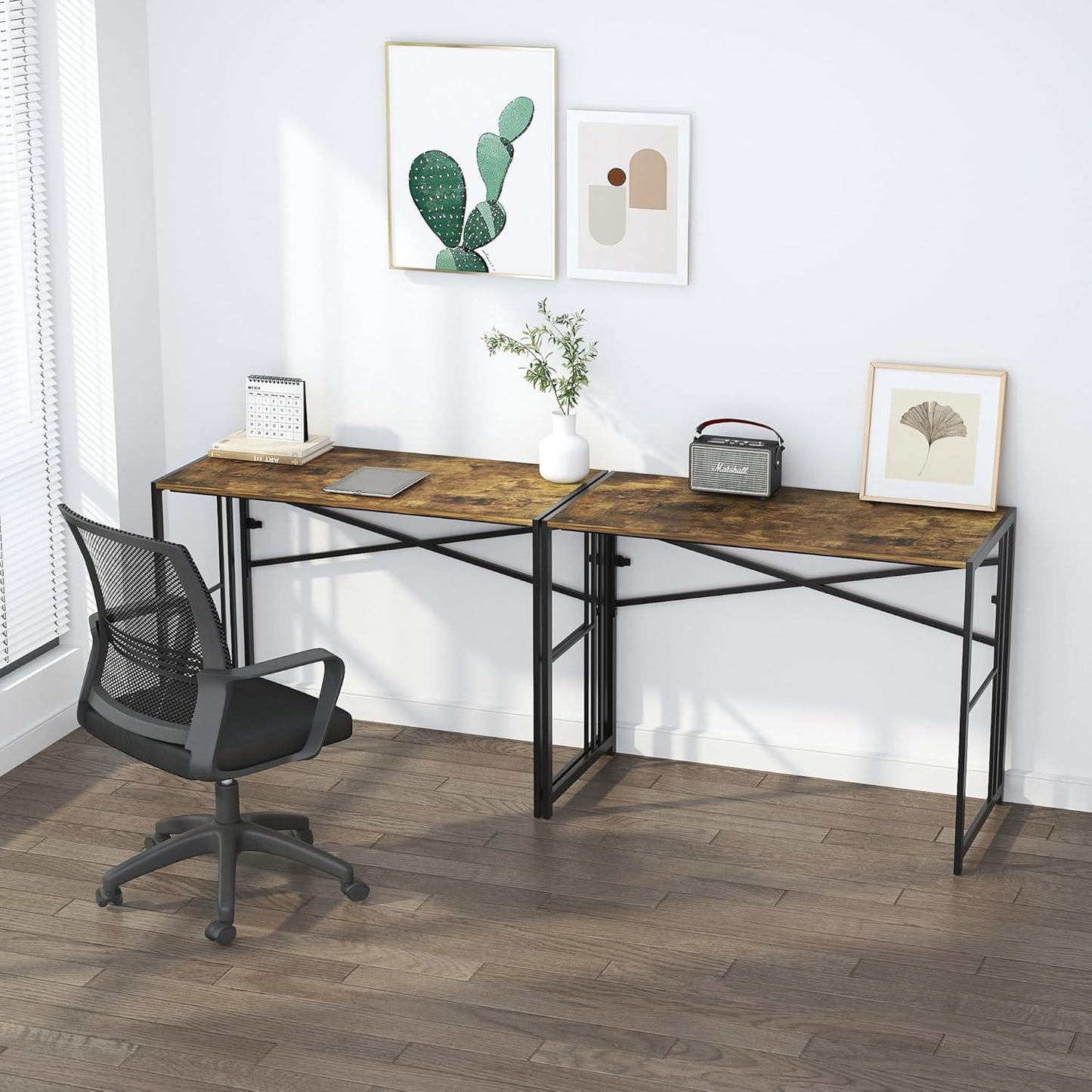 40 inch Folding Computer Desk, Writing Gaming Computer Camping Desk, No Assembly Required Home Office Table, Rustic Brown