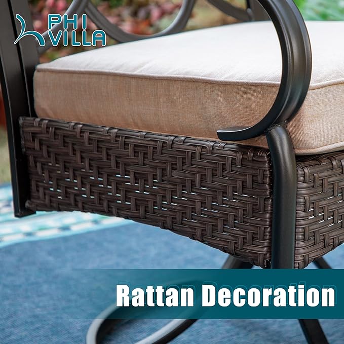 PHI VILLA Outdoor Dining Chairs Set of 4, Heavy Duty Outdoor Metal Wicker Dining Chair with Thickened Cushions, Large All Weather Wrought Iron Patio Chair for Balcony