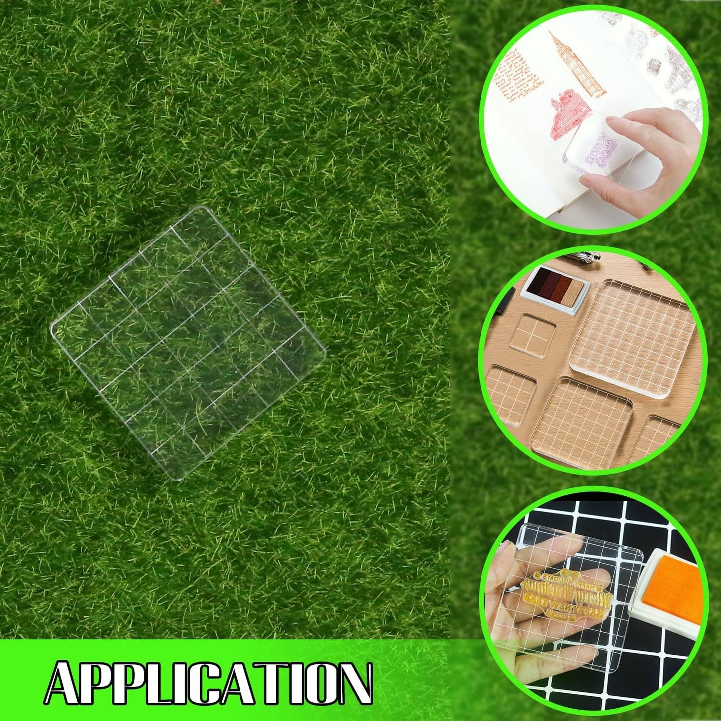 2Pcs Clear Stamp Blocks Set, 2 x 2 Inch Square Acrylic Blocks for Stamping With Grid Lines - Scrapbooking Crafts Tools