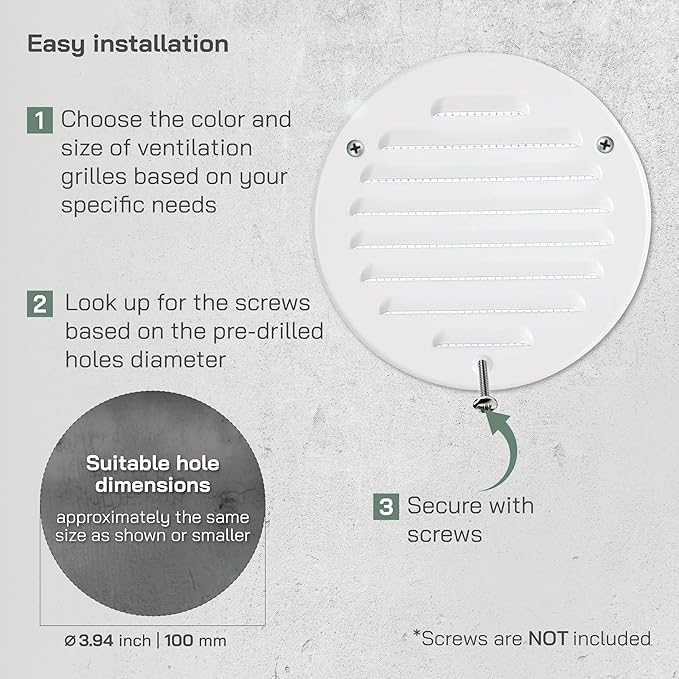 Vent Systems - 4 Inch (Inner) White Metal Round Soffit Air Vent Grille Cover, Register air Vent Deflector, Louver - Built-in Mesh - HVAC for Bathroom, Home Office, Kitchen 5 Inch (Outer)