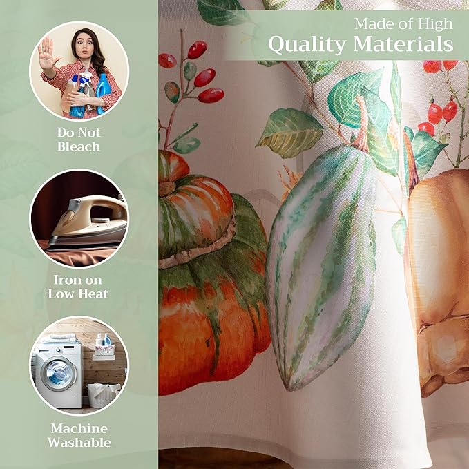 Maison d' Hermine Table Cloth Round Table 100% Cotton 69 Inches Fall Tablecloth Reusable Everyday Use for Thanksgiving Christmas Decorations Dining Farmhouse Party (Lumina)
