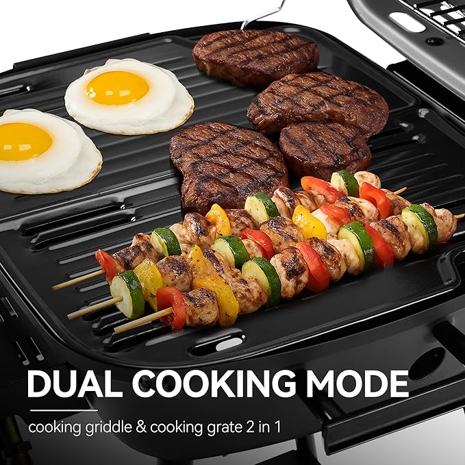 Royal Gourmet GT2003 Portable 2 Burner Propane Gas Grill with Stand and Warming Rack, 2-in-1 Grill Griddle Combo with 17,000 BTUs Output forCamping, Tailgating, Backyard, Gray