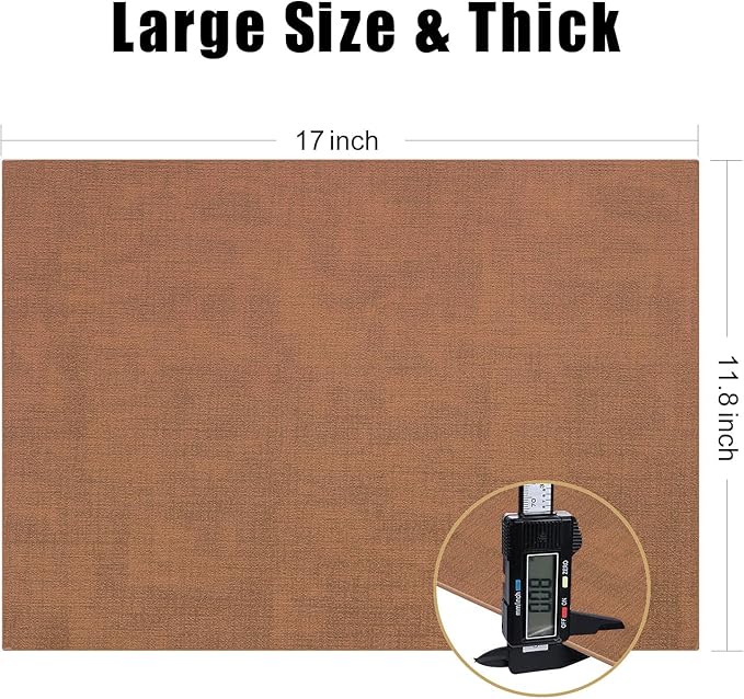 Homaxy Faux Leather Heat Resistant Placemats for Dining Table Set of 6, Waterproof Wipeable Washable PU Table Mats, Easy to Clean Anti-Slip Place Mats, 11.8 x 17 Inch, Brown