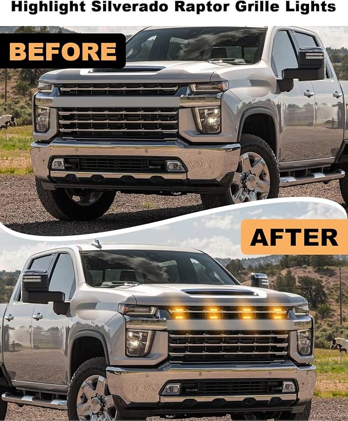 LED Grill Light for 2025 2024 Chevrolet Silverado Raptor Grille Lights Amber Warning Front Bumper Lamp 2019-2023 Silverado Accessories 4Pcs (Yellow)