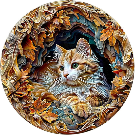 Wooden Puzzles Adults, 3D Cat Wooden Puzzles 100 Pieces, Unique Animal Shaped Wood Challenging Jigsaw Puzzles Gifts for Adults, 8.5x8.5in