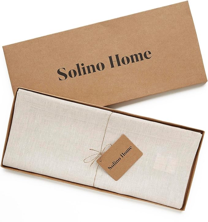 Solino Home Linen Table Runner 60 Inches - 100% Pure Linen Light Natural Table Runner 14 x 60 Inch Ideal for Dresser and Coffee Tables - Spring, Easter - Athena
