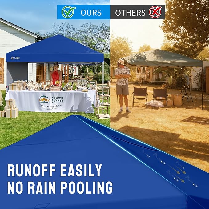 CROWN SHADES 8x8 Pop Up Canopy with 1 Side Wall - Beach Tent with One Push Setup - Outdoor Sun Shade for Events, Parties, Camping - Gazebo with STO-N-Go Cover Bag (Navy Blue)