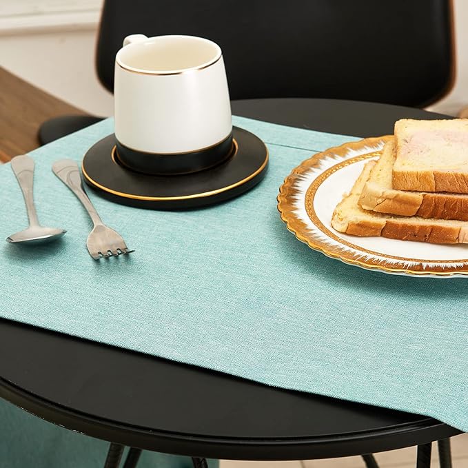 Mebakuk Linen Farmhouse Table Runner Large Burlap Style Soft and Waterproof Decorative Fabric Runner for Outdoor Wedding and Dinner (14 x 132 Inch, Turquoise Blue)