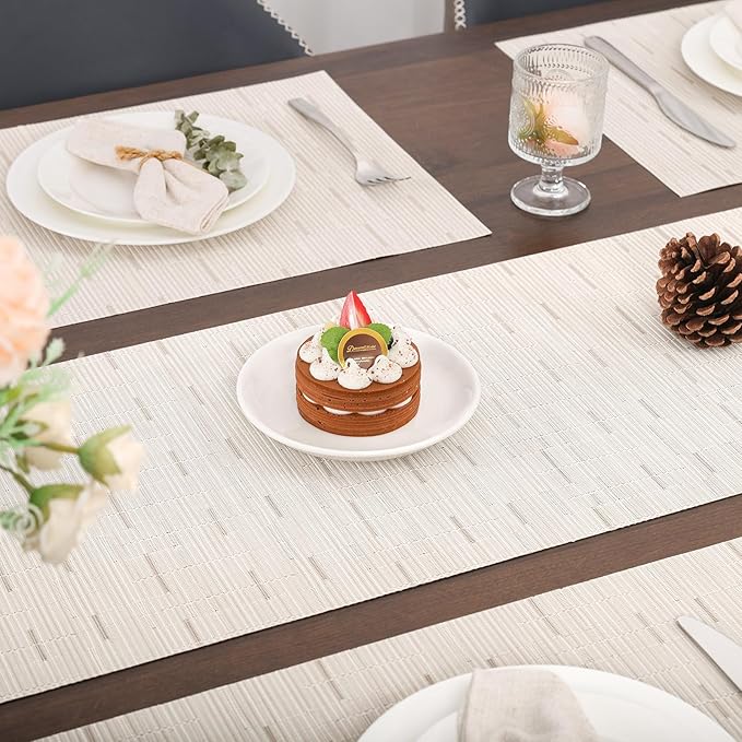 Myir JUN Table Runner, Vinyl Table Runner Indoor 72 Inch Long Arbitrarily Cropped Runner for Table Heatproof for Home Party (B-Off White, 12 x 72 inch)