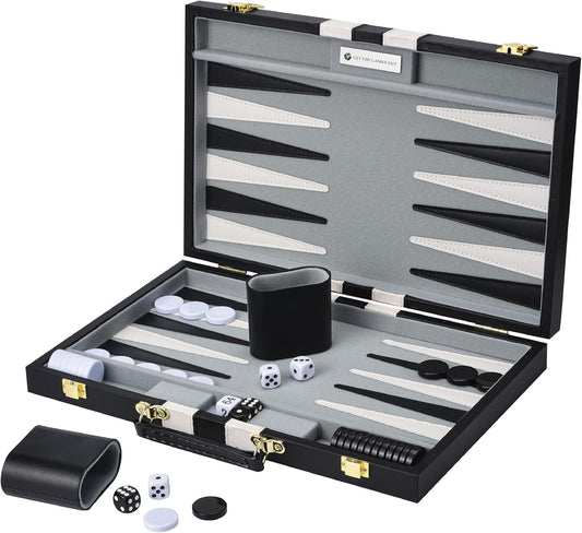 Get The Games Out Backgammon Set, Classic Board Game Case, 2 Players, Includes Strategy & Tip Guide, Perfect for Parties and Family Game Nights - Small, Black