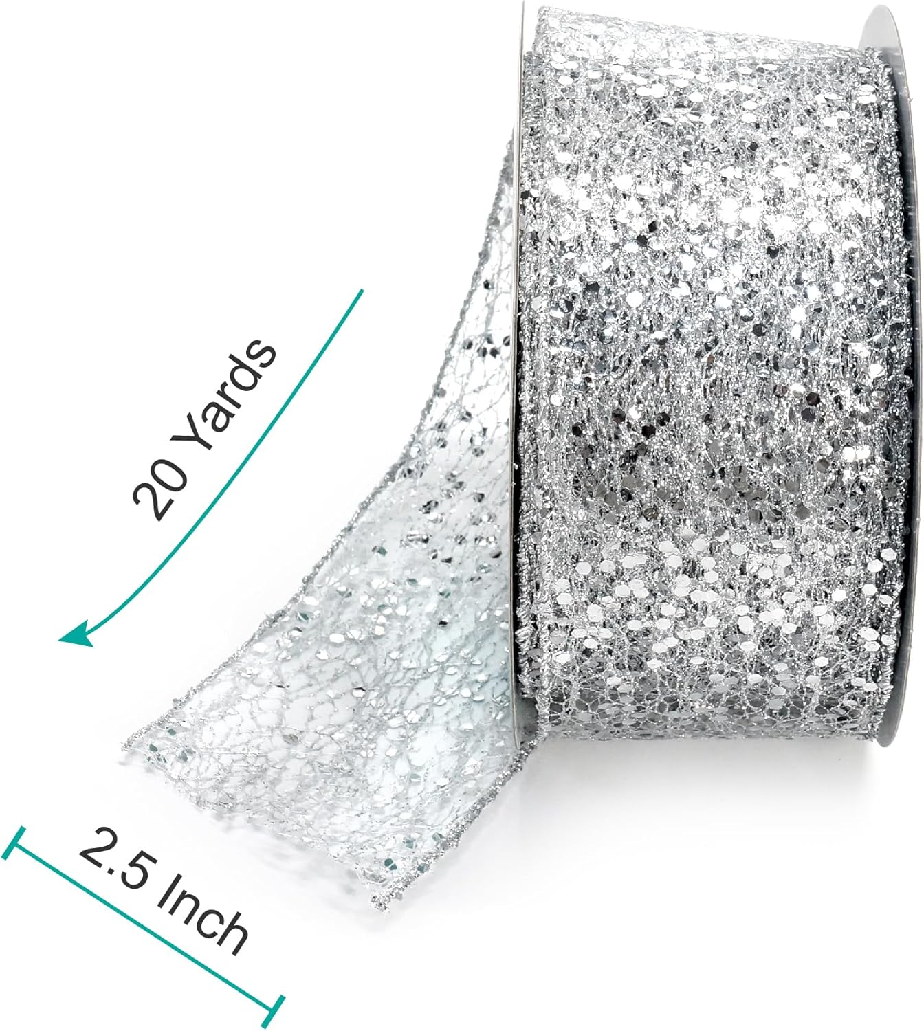 CT CRAFT LLC Sparkling Glitter Mesh Wired Ribbon 2.5" x 20 Yards Silver for Christmas Home Decor Bow Gift Wrapping DIY Crafts Wreath