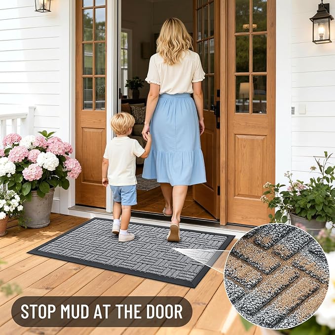 OLANLY Front Door Mat Outside Entrance 71x23, Absorbent, Heavy Duty Sturdy Natural Rubber Doormat Indoor Outdoor, Non-Slip, Stain and Fade Resistant, Low Profile Floor Mat for Entryway, Charcoal Gray