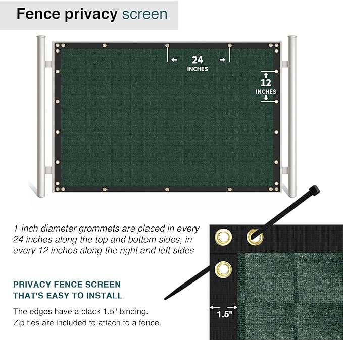 ECOOPTS 8'x20' Privacy Fence Screen Windscreen with Copper Grommets, Fit for Commercial Fence and Residential Garden Outdoor 90% UV Blockage, Cable Zip Ties Included (Green)